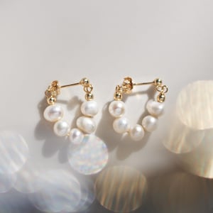 MOMI 925 Sterling Silver Front Back Pearl Earrings Irregular Pearl Hoop Watersafe Statement Earrings Dangle Pearl Earrings Gold