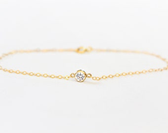 14k Gold Filled Bracelet For Women ∙ Clear Zircon Connector∙ 14k Gold Bracelet Chain ∙ Delicate Minimalist Bracelet ∙ Bridesmaid Gift