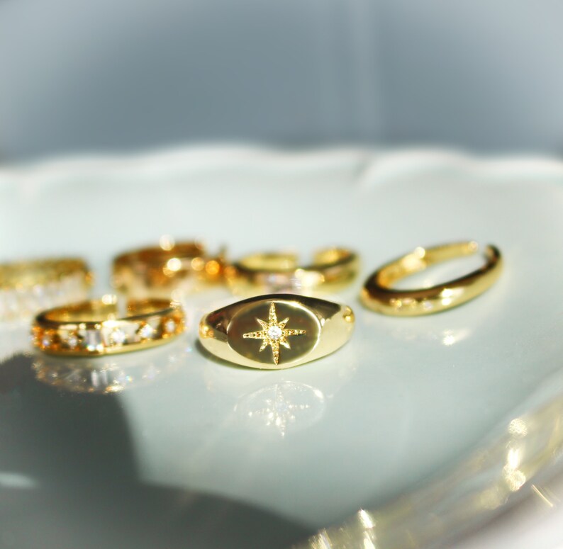 North Star Gold Ring One size 7.5 Jewelry Stackable Ring Constellation Star Signet Ring Bridesmaid gift image 4