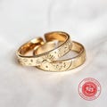 Sun and Moon Couple Rings ∙ 18K Gold or Sterling Silver ∙ Adjustable Set of 2 Band Rings ∙ Engraved Stars ∙ Matching Rings ∙ Promise Rings