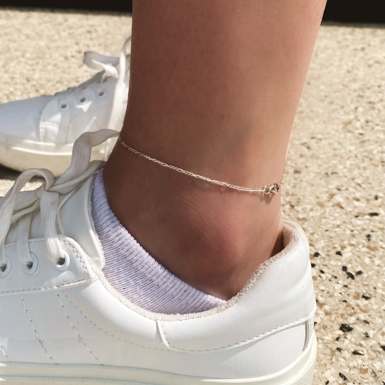 925 Sterling Silver Ankle Bracelets Figaro Chain Anklet Beach jewelry Adjustable Chain for ankle Custom Length image 5
