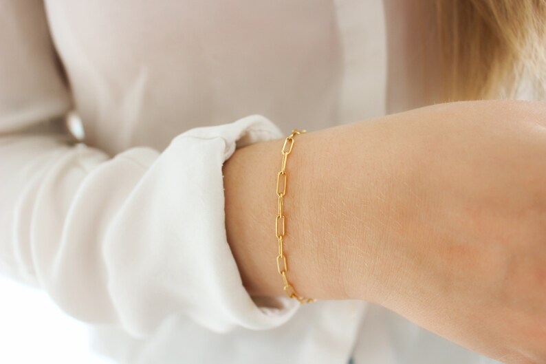 14k gold fill Paperclip Bracelet 3x8.8mm Rectangle Link Chain Sturdy Minimalist Bracelet For Her Chunky Bracelet Trendy Jewelry image 5