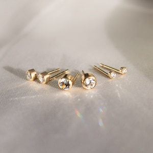 Dainty 14kt Gold Filled Round Zirconia Studs Earrings ∙ Safe Back ∙ Tarnish Resistant ∙ 1 pair ∙ Hypoallergenic ∙ Tiny Minimalist Studs