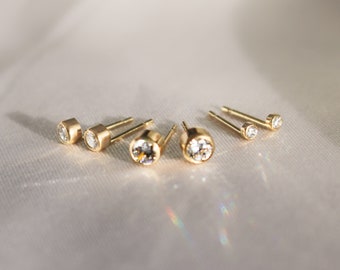 Dainty 14kt Gold Filled Round Zirconia Studs Earrings ∙ Safe Back ∙ Tarnish Resistant ∙ 1 pair ∙ Hypoallergenic ∙ Tiny Minimalist Studs