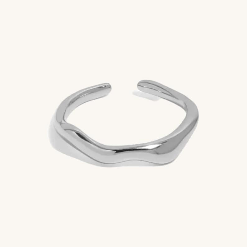 925 Sterling Silver Water Element Ring Wavy Ring Water Resistant Open Ring Plain Curved Abstracted Ring Unisex Ring image 9