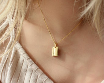 18k Gold Vermeil Rectangle Blank Pendant Necklace ∙ Waterproof ∙ Unisex Necklace ∙ Fine Jewelry ∙ Timeless Square Shaped Necklace