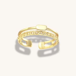 18K, 925 Sterling Silver Double Layer Rings Adjustable Chain Ring Water Resistant Double Layer ring Gold