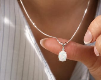 Opal Necklace in 925 Sterling Silver Rhodium · Resin Free · Silver Necklace For Women · Wedding Gift