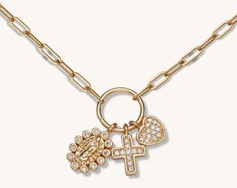 Virgin Mary Micro Pave Necklace In 14K and 24K Gold Fill | Charm Connector Pendant Necklace For Women | Religious Jewelry