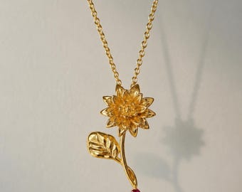 Birthflower Necklace 925 • Personalized Floral Necklace • Gold Birth Month Flower Necklace • Dainty 18K Gold Necklace • Custom Gift for Mom