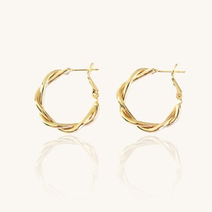 QUEENLY Twisted Earrings Dipped in 14K Gold Brioche Gold Hoop Creoles Huggies Gift For Women Durable Lightweight 1 pair image 5