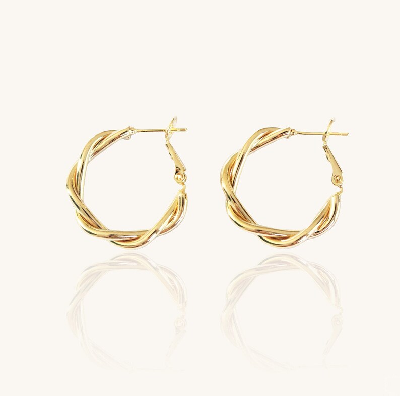 QUEENLY Twisted Earrings Dipped in 14K Gold Brioche Gold Hoop Creoles Huggies Gift For Women Durable Lightweight 1 pair image 5