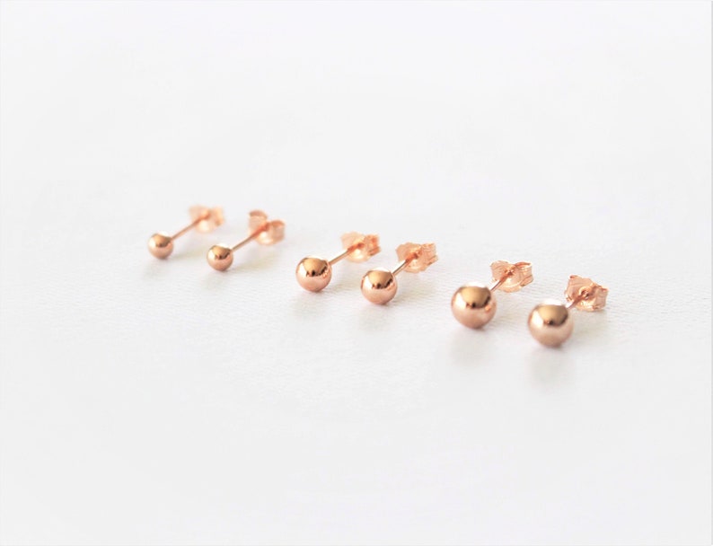 14K ROSE Gold Filled Earrings Tarnish Resistant Rose Gold Ball Posts Stud Hypoallergenic Cartilage ball Stud image 4