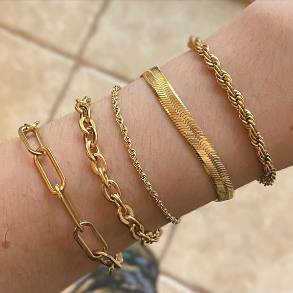 10 styles of Chunky gold bracelet in stainless steel | Herringbone snake twisted rope cuban | Bracelets for women | Bridesmaid gift