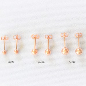 14K ROSE Gold Filled Earrings Tarnish Resistant Rose Gold Ball Posts Stud Hypoallergenic Cartilage ball Stud image 5