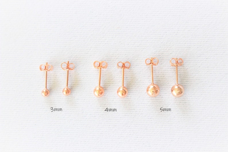 14K ROSE Gold Filled Earrings Tarnish Resistant Rose Gold Ball Posts Stud Hypoallergenic Cartilage ball Stud image 5