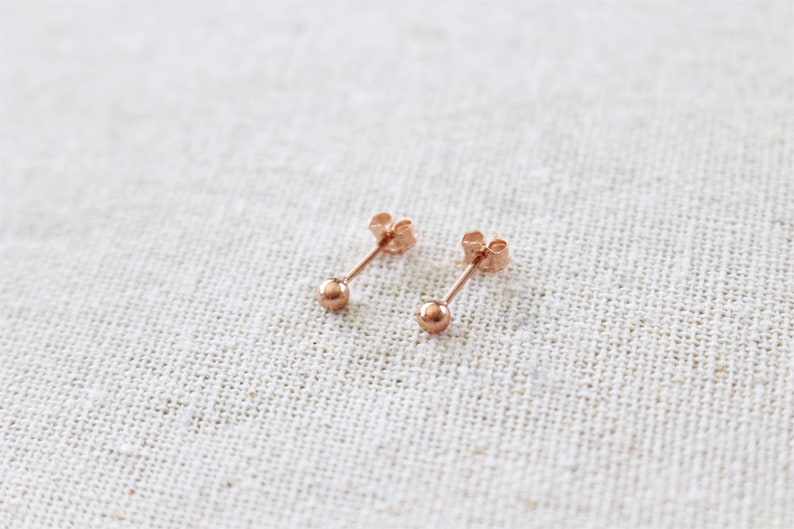 14K ROSE Gold Filled Earrings Tarnish Resistant Rose Gold Ball Posts Stud Hypoallergenic Cartilage ball Stud image 8