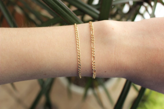 Dainty 14K Gold Chain Bracelet Figaro 
