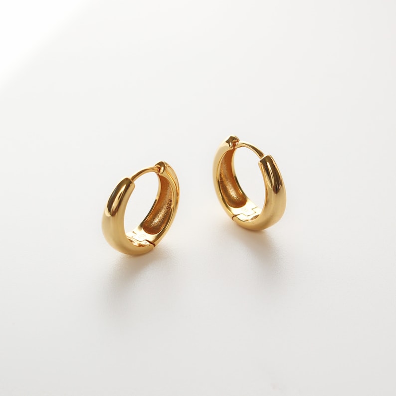 18 karat Gold Vermeil Hoops Earrings New version Huggies Gold Hoop 18mm Outside Mother's Day Jewelry Hypoallergenic WATERPROOF image 1