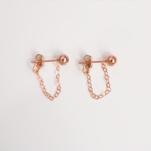 14K Rose Gold Filled Hoop Earrings | Chain front back | Ear jewelry | Gift idea | Studs and studs | Before behind