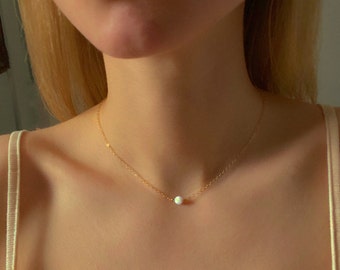 Dainty Ball Opal Necklace In 14k Gold Filled Or Sterling Silver ∙ Small Boho Dainty Statement Necklace ∙ Opal Jewelry ∙ Round Opal Necklace