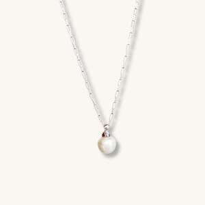 JUNE Silver Pearl Drop Necklace Pearl Dangle Chain Tiny Box Chain Wedding Pearl Layering image 4