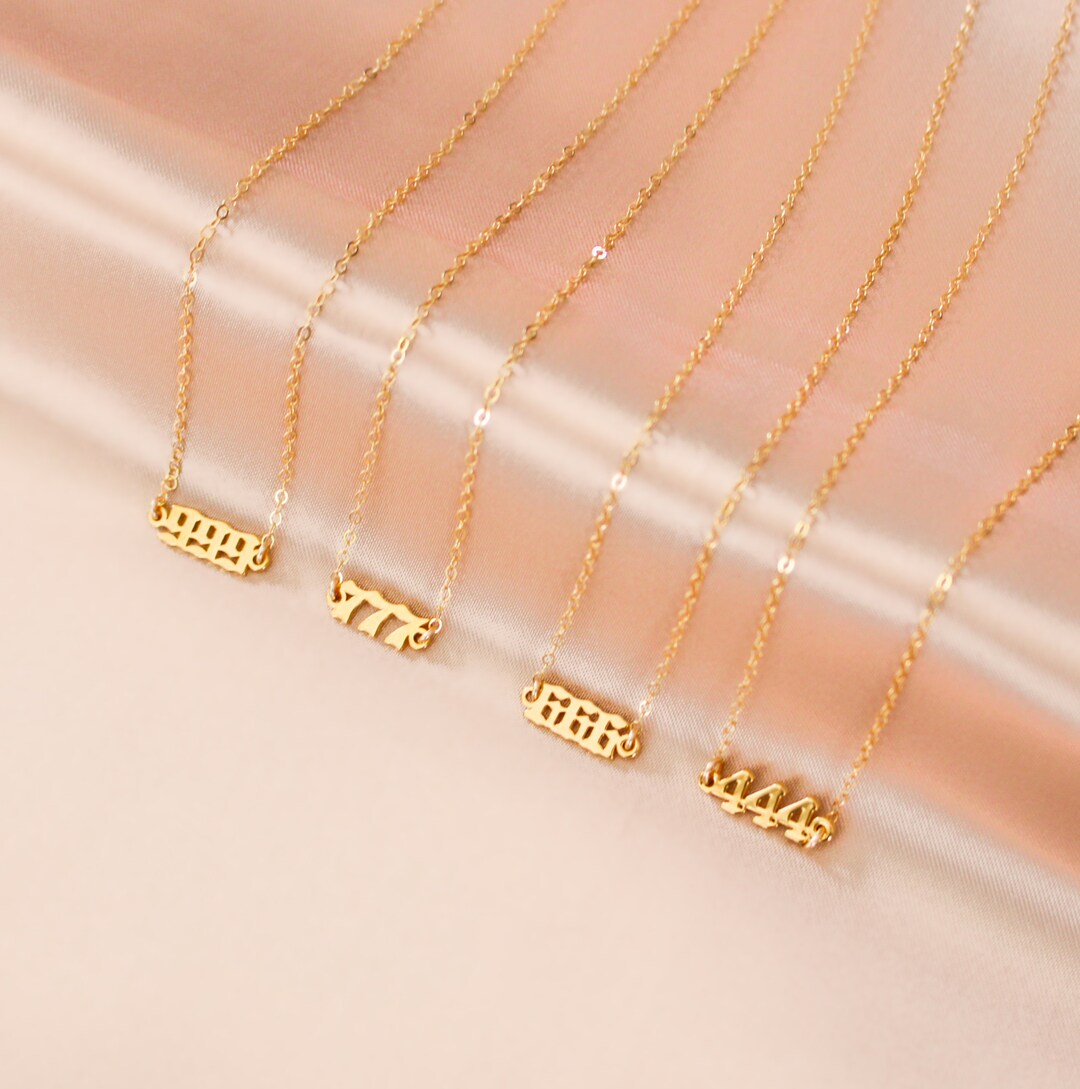 Gold Plated Angel Number Necklace - 111, 222, 333, 444, 555, 666, 777, 888, 999 Pendant With Card