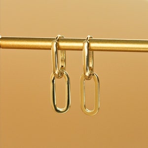 NEMY - Hoop Earrings Dipped in 14K Gold ∙ Chunky Earrings ∙ Rectangle Chain Dangle Earrings ∙ Geometric Hoops ∙ Paperclip Creoles