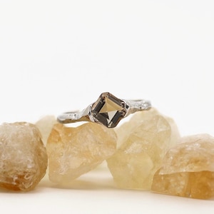Authentic S925 Sterling Silver Ring ∙ Smoky Quartz Brown Zirconia ∙ Princess Ring ∙ Adjustable Ring ∙ Diamond Ring ∙ Earth Element
