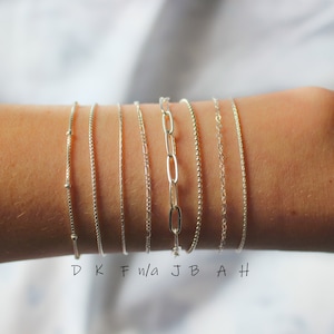 925 sterling silver bracelets 9 styles Dainty minimalist chains bracelets Snake Box cable figure rope Ball beaded paperclip chain image 2