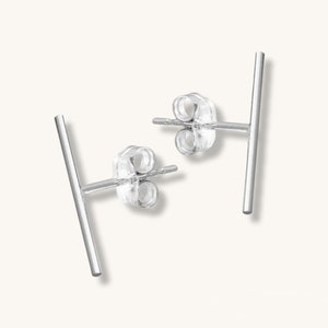 GROWTH - 925 Sterling silver stamped bar post · Small Bar Earrings · Gift for her · Tiny Line Earrings · Basic simple stud earrings