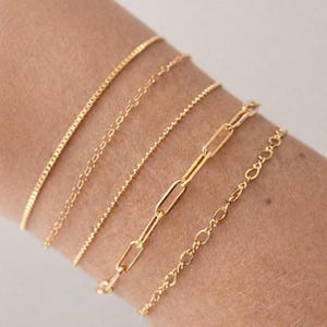 14k Gold Filled Chains Bracelets · Gold Stacking Chains · Waterproof Everyday Bracelet· Minimalist Jewelry · Bridesmaid Gift