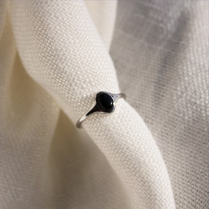 ONY Authentieke S925 Sterling zilveren ring Zwarte Agaat Verstelbare ring Ovale zwarte steen Stapelring 100% zilver afbeelding 6