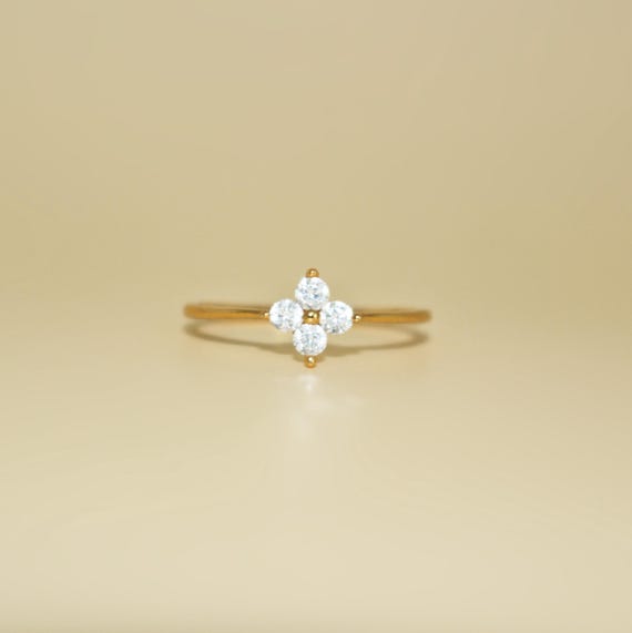 Flower Diamond Ring in Sterling Silver · 18k Gold Ring · Solitaire Ring · Minimalist Dainty Everyday Ring For Women · Floral Jewelry sc