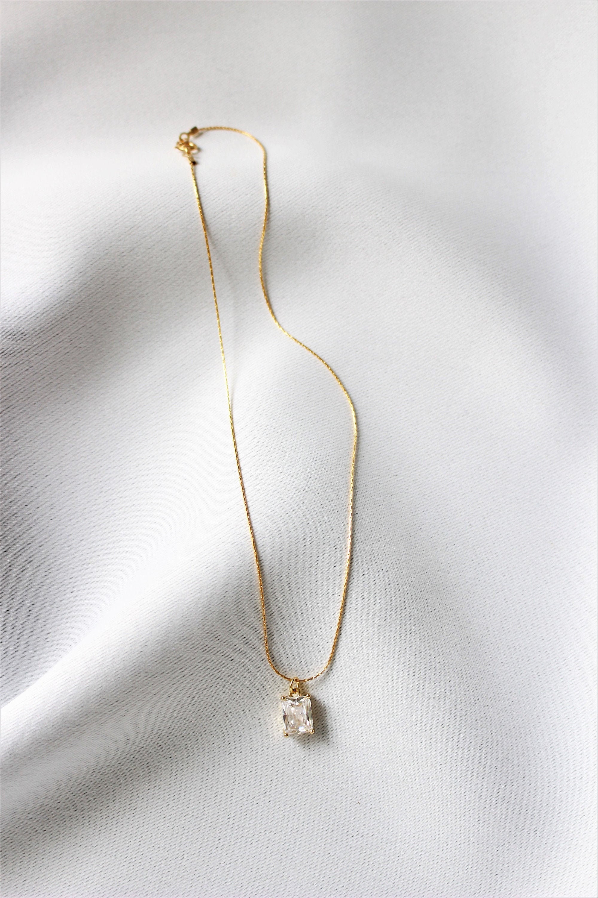 EMMA - 14K Gold Filled Necklace ∙ Rectangle Cubic Zirconia Pendant ∙ Emerald cut Necklace Gold ∙ CZ Rectangle