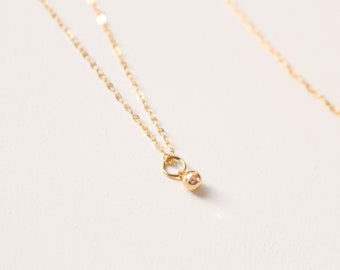 14K Gold Filled Ball Drop Necklace | Sterling Silver Sphere Necklace | Ball Charm Delicate Dainty Small Minimalist chain | Teardrop charm