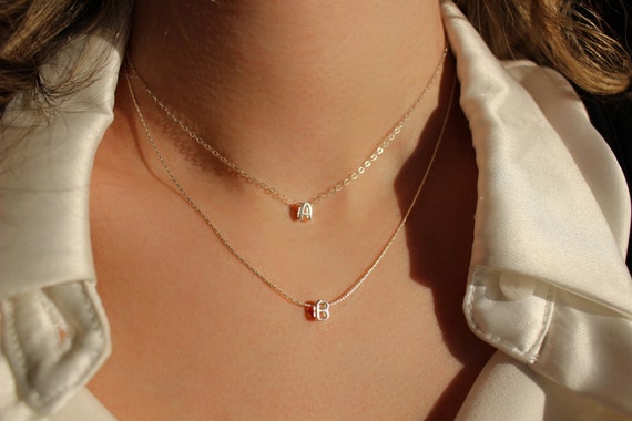 Tiny Initial Necklace in Sterling Silver Initial Letter Pendant
