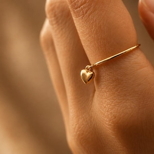 AMOR - 14k Gold Filled Love Ring · Dangling Heart Charm Ring · Waterproof Ring · Gift for Girlfriend · Gold Filled Jewelry Creation Megane