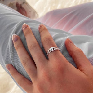 18K, 925 Sterling Silver Double Layer Rings Adjustable Chain Ring Water Resistant Double Layer ring image 9