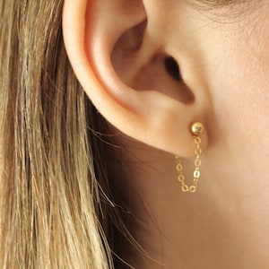 Front back chain earrings in 14k gold filled or rose gold filled · Ball stud ears · Jewelry for women · Minimalist chain stud