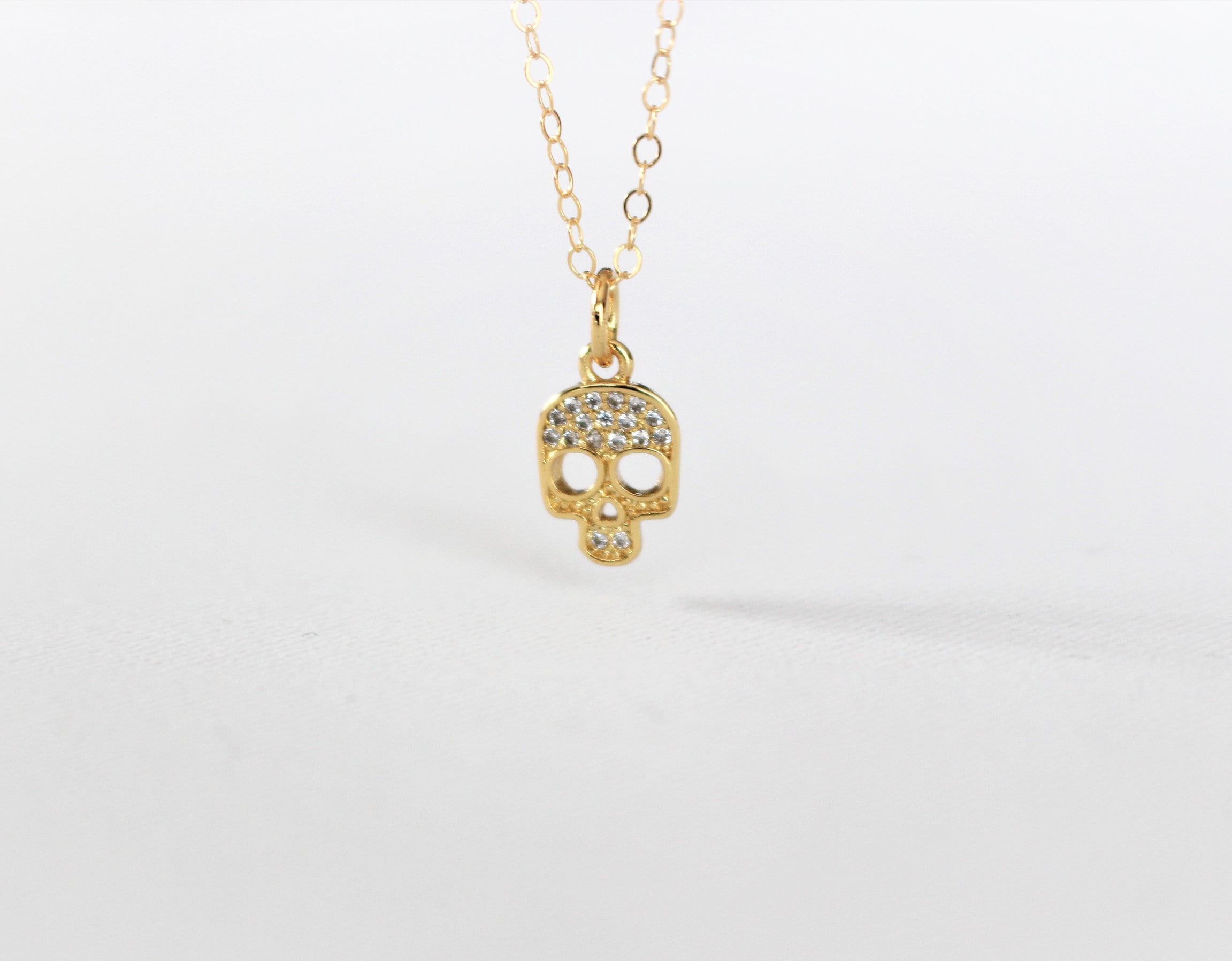 14K Gold Filled Skull Necklace Human Skull Bone Pendant 18k Etsy