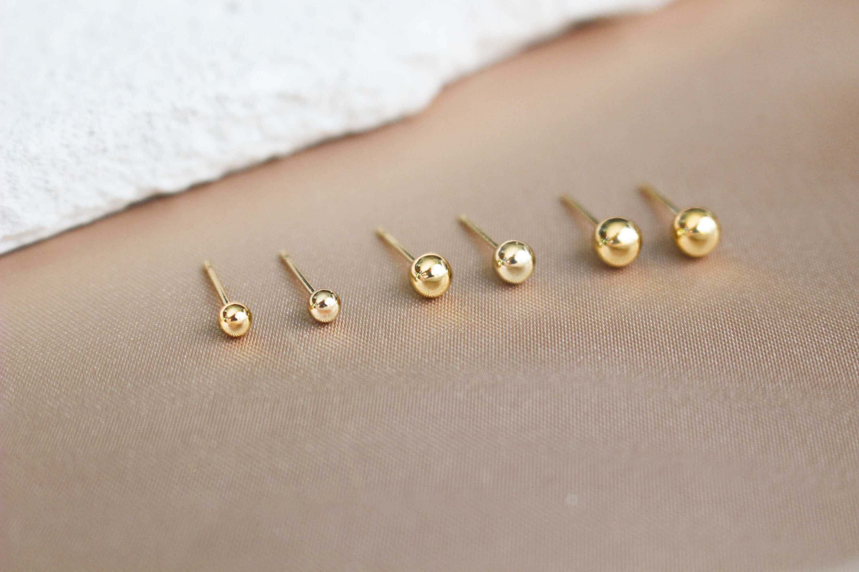 Pair of 925 Sterling Silver Gold PVD Dainty Ball Minimal Earring Studs