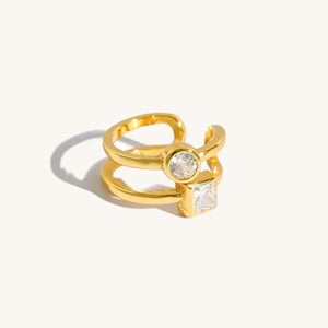 CYPRES - Double Layer Gold or Silver Earcuff | Zirconia Ear Wrap | Clip On Crystal Earcuff | NOT Pierced | Cartilage Ring For Women