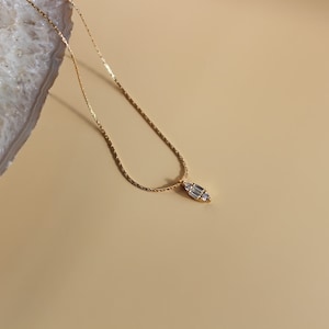 MARQUISE Dainty 14K Gold Filled Baguette Necklace Tiny charm Minimalist gold chain Gold fill necklace Gold Snake Chain image 2