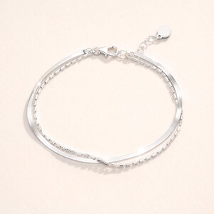 CANEO - Armband i 100% 925 sterlingsilver med dubbla lager ∙ Silverarmband ∙ Fiskbensarmband ∙ Smycken i sterlingsilver bild 2
