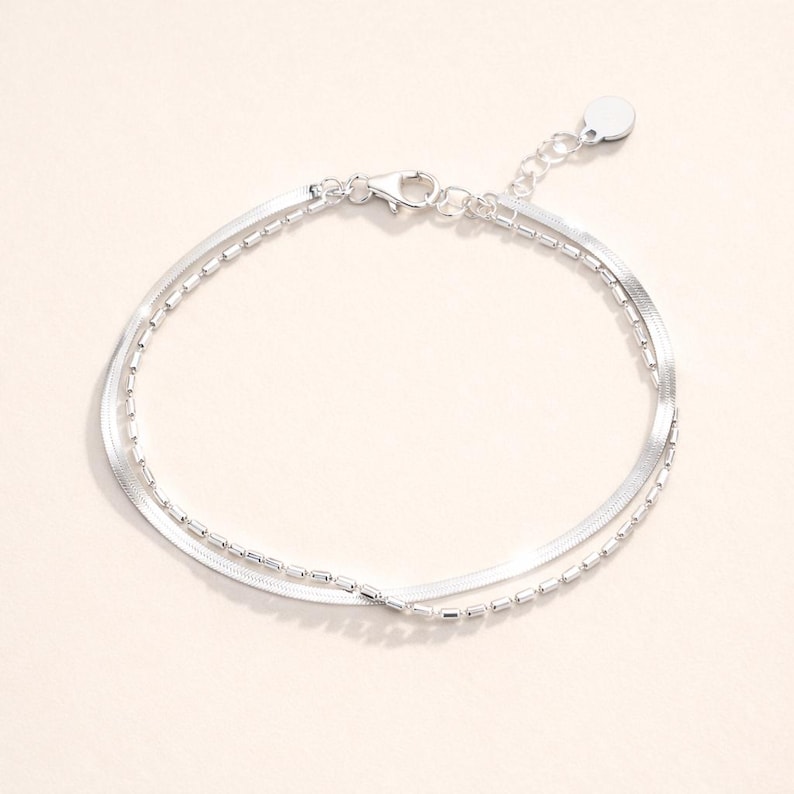 CANEO - Armband i 100% 925 sterlingsilver med dubbla lager ∙ Silverarmband ∙ Fiskbensarmband ∙ Smycken i sterlingsilver bild 2