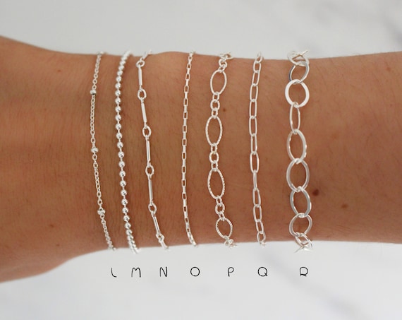 Minimalist Sterling Silver Chain Bracelet ∙ Choose One Style ∙ Dainty Layering Bracelet ∙ Snake Bar Cable Beaded Paperclip ∙ 925 Jewelry