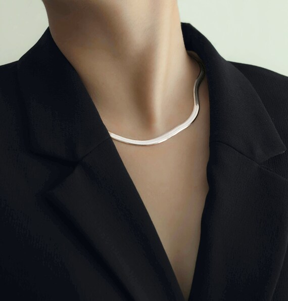 White Gold Filled Herringbone Necklace 