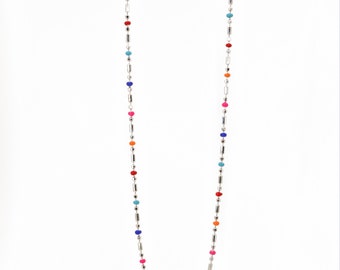925 Sterling Silver Rainbow Necklace · Colorful Silvery Dainty Necklace · 14 to 17 inches · Layering Dainty Chains · Gift For Girl