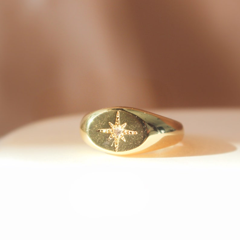North Star Gold Ring One size 7.5 Jewelry Stackable Ring Constellation Star Signet Ring Bridesmaid gift image 3